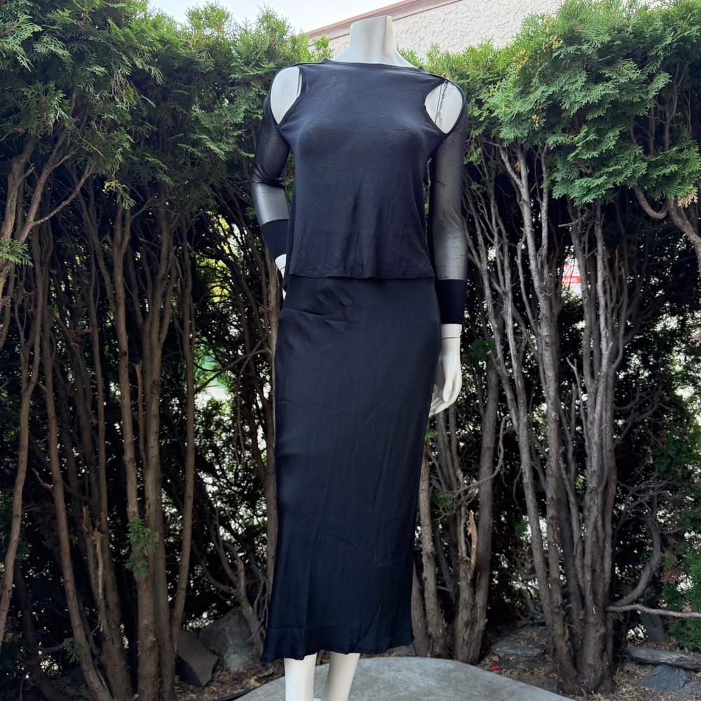 Izzue Collection Cold Shoulder Sheer Sleeve Top Black Avant-Garde Grunge 34 / S